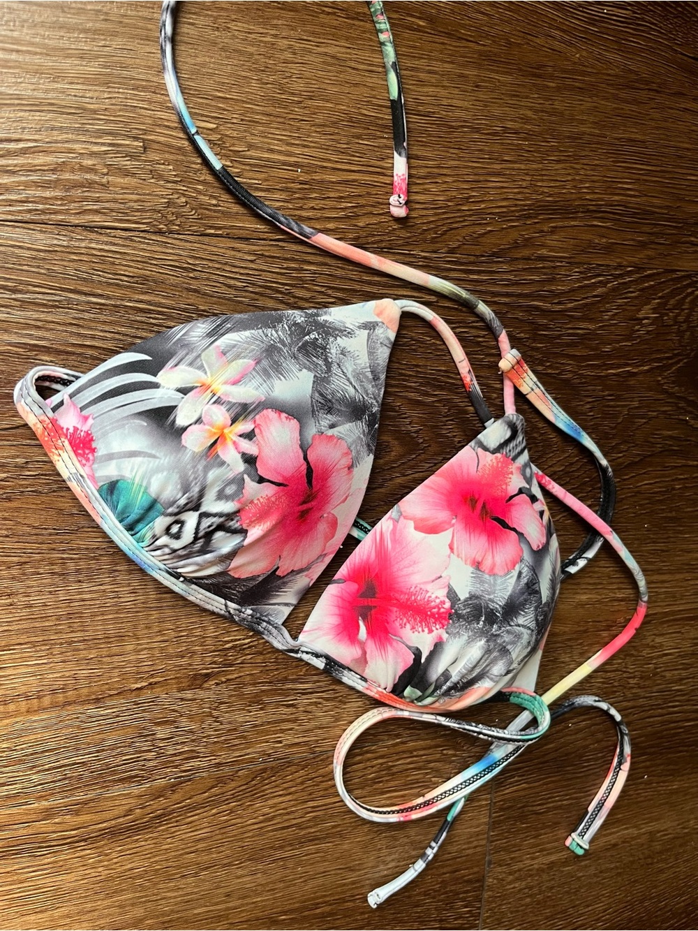 Tropical Pink Floral Triangle Bikini Top